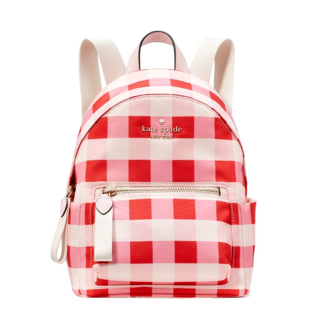 New Kate Spade Chelsea Gingham Mini Backpack Nylon Pink Multi - Picture 3 of 5